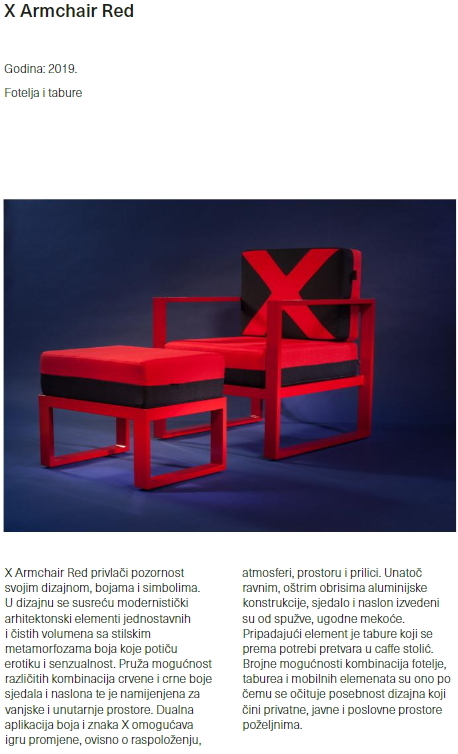 X Armchair Tekst o sofi X Armchair Red Igora Prodanovića objavljen u službenom prospektu 55. Zagrebačkog salona