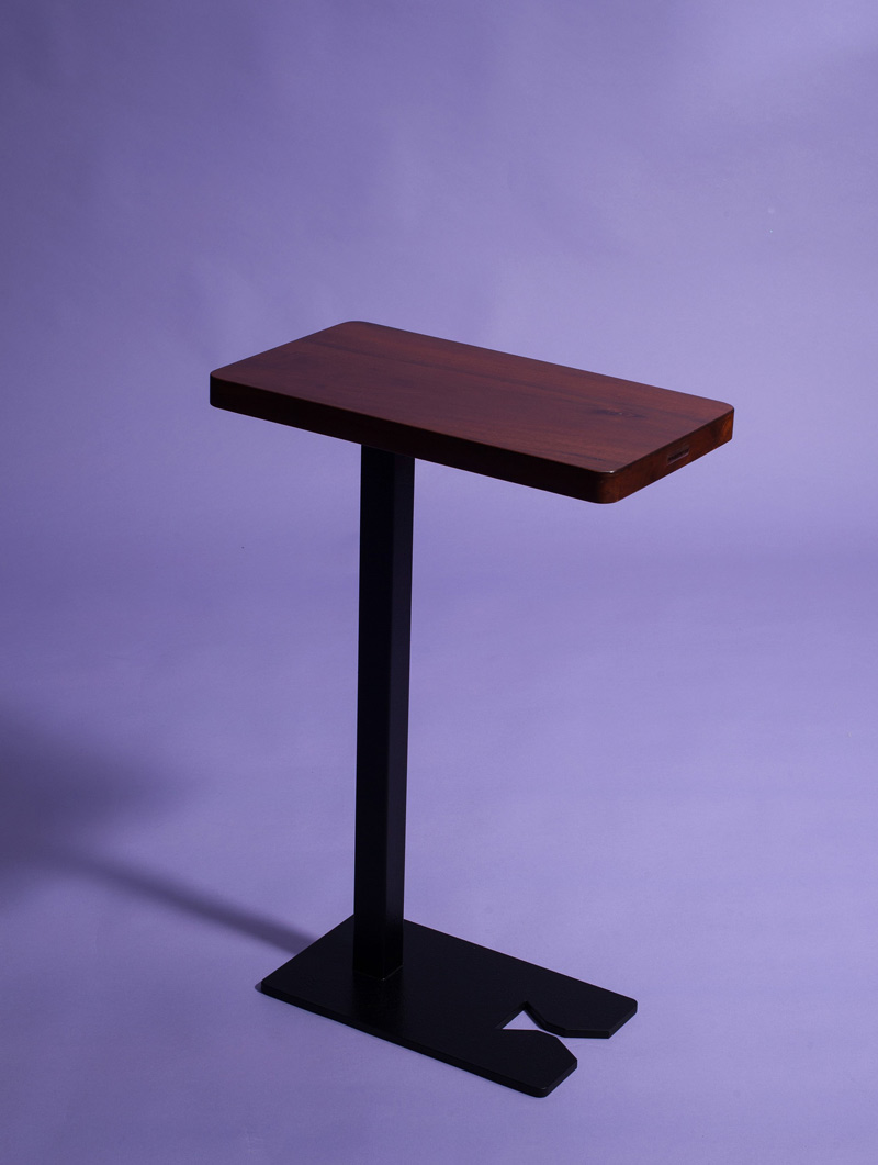 Whiskey Side Table Whiskey Side Table with massive walnut wood top and bow tie base detail