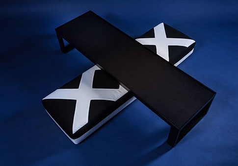 XXX Tabouret and Coffee Table XXX Tabouret aluminum black and white tabouret and pillow